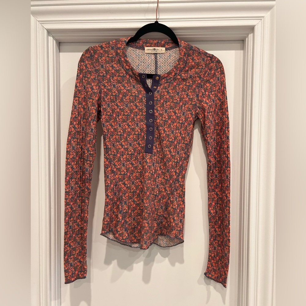 Natural Life Button Front Floral Long Sleeve Top